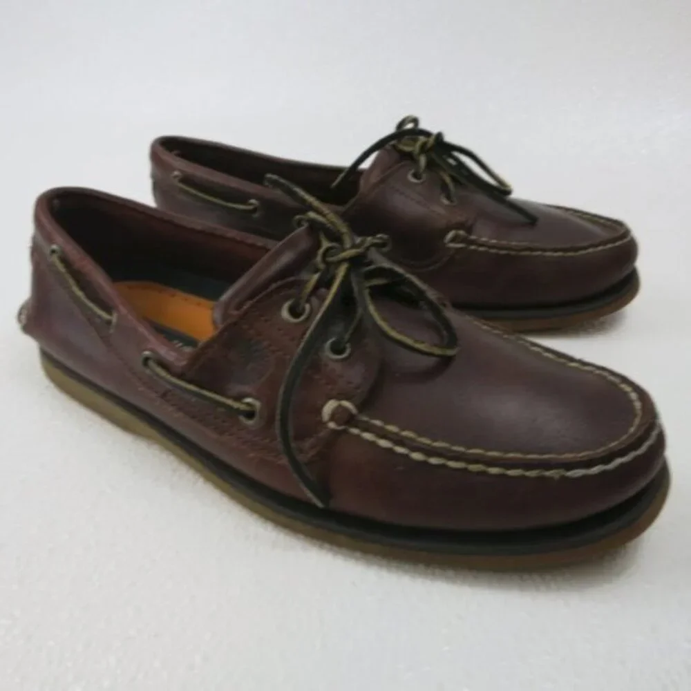 Timberland Two Eyelet Leather Casual Dress Boat Deck Shoes Men's Classic 9 M